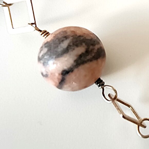 925 silver & Rhodonite bead necklace - Picture 3 of 11